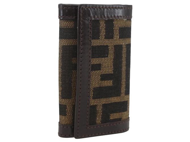 FENDI Zucca Canvas Key Case Brown Black Auth am9981V