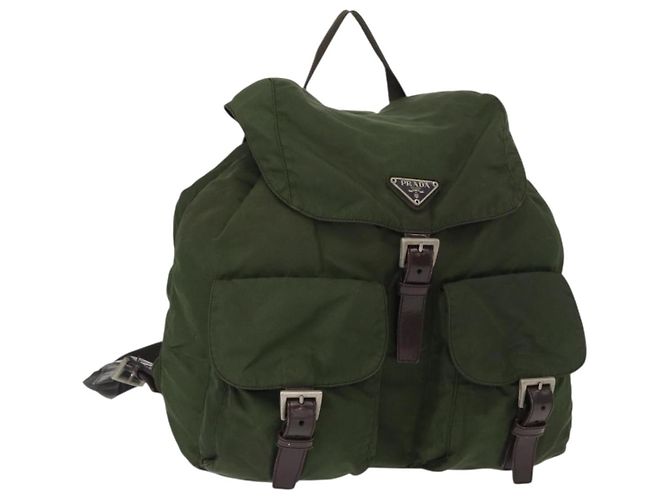 PRADA Backpack Nylon Khaki Silver Auth am9947 Silvery