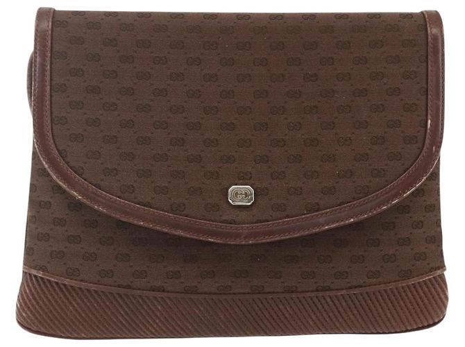 Bolsa de Ombro Micro GG em Lona Gucci Marrom Dourado Auth 156939