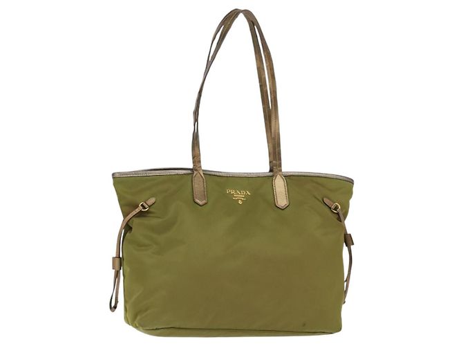 Borsa Tote PRADA in nylon khaki oro Auth gh915 D'oro Cachi