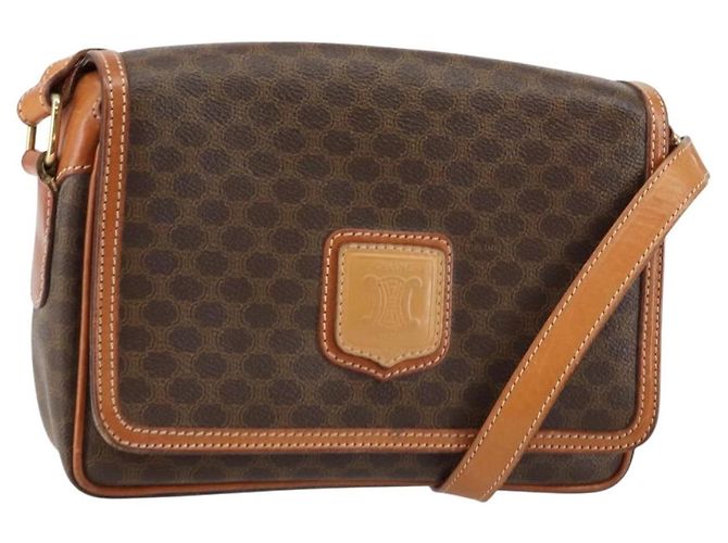 Céline Bolsa de Ombro em Lona Macadam CELINE em Couro PVC Marrom Dourado Auth ep11087