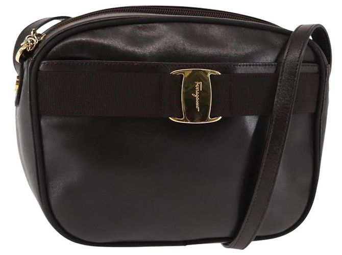 Bolsa de Ombro Vala em Couro Marrom Auth BA6802 da Salvatore Ferragamo