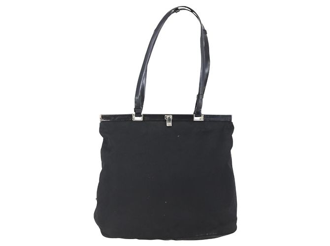Borsa Tote PRADA in nylon e pelle nera argento autentica bs29882 Nero