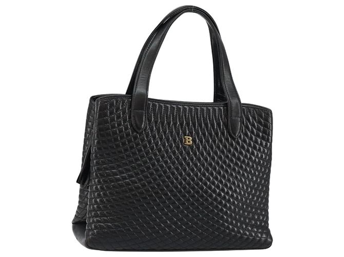 BALLY Bolsa de Mão de Couro Preta e Dourada Auth BA7018 Preto Dourado
