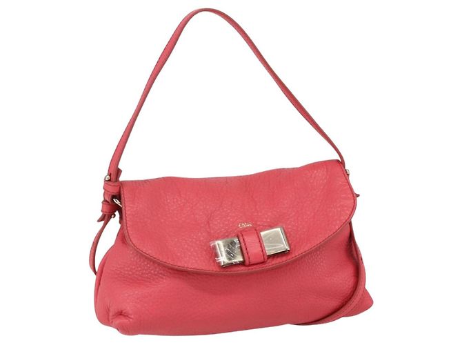 Chloé Bolsa de Mão Chloe Lily em Couro 2 em 1 Rosa Prata Auth BA7367V