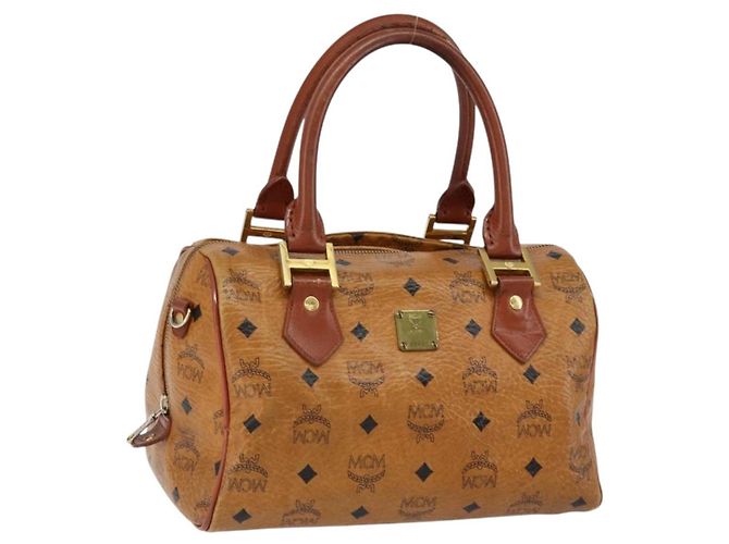 Borsa Boston MCM Logogram Vicetos in pelle PVC marrone e oro Auth gh1076 D'oro