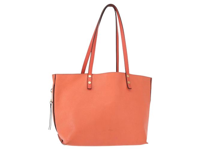 Chloé Bolsa tote de couro Chloe Dylan ouro rosa salmão Auth am9397 Dourado