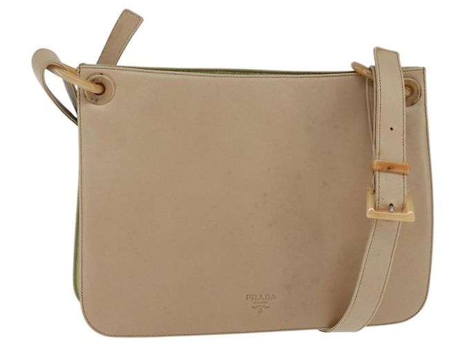Prada Bolsa de Ombro de Couro Bege Auth bs30564