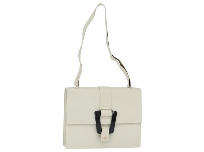 Bolsa de Ombro de Couro Branca e Dourada Auth BA7470 da GUCCI Branco Dourado