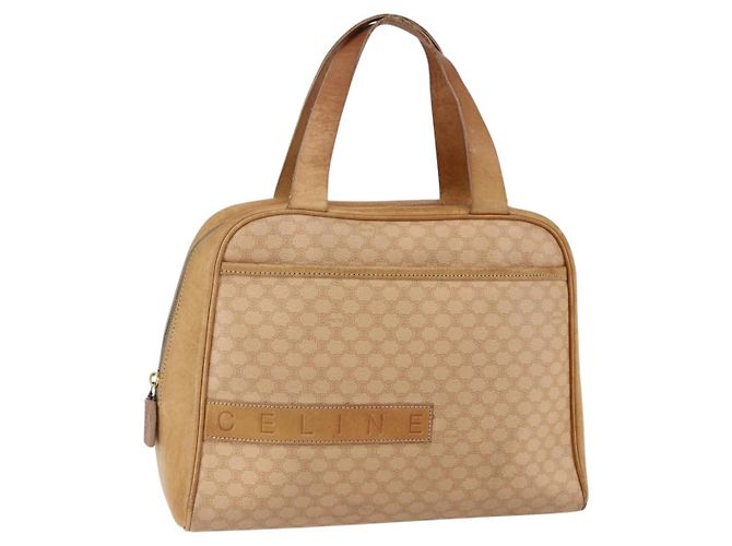 Céline Bolsa de mão em lona Macadam CELINE em couro PVC bege e dourado Auth hk3172