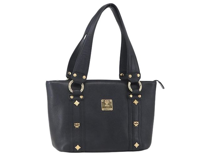 Borsa MCM in pelle nera e oro Auth 152933 Nero D'oro