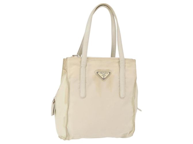 PRADA Bolsa de mão em nylon branco prata Auth bs30724
