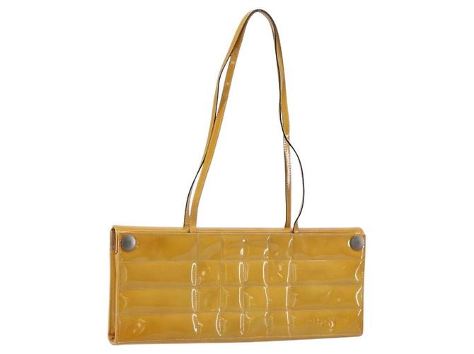 CHANEL Choco Bar Shoulder Bag Enamel Yellow CC Auth 152372