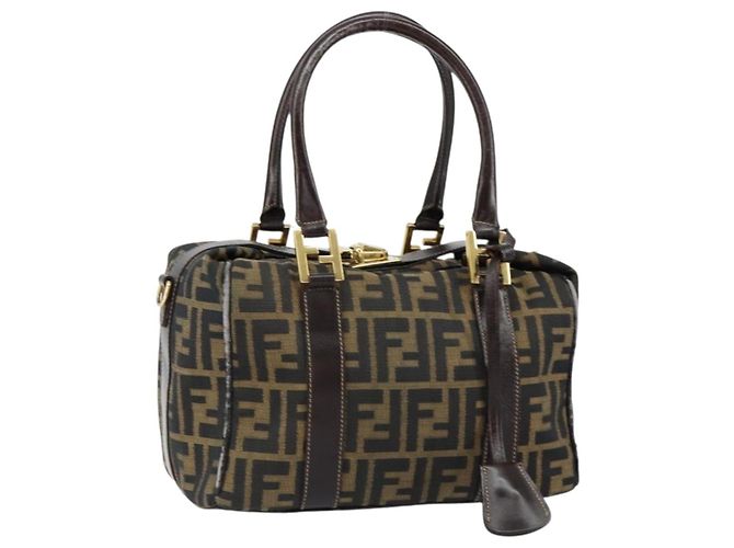 Bolsa de mão em canvas Zucca FENDI preta e marrom Auth 149263 Preto