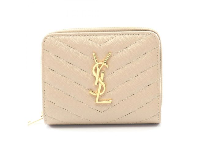 Yves Saint Laurent Monogram Bi-Fold Wallet Beige 