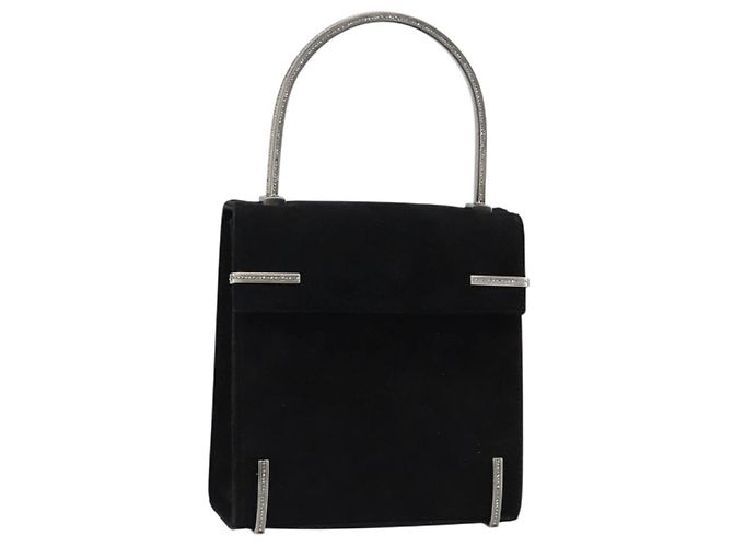 Salvatore Ferragamo Handtasche aus Wildleder Schwarz Silber Auth BA7548