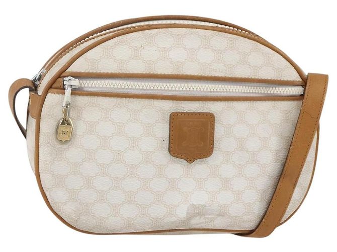 Céline Bolsa de ombro em lona Macadam CELINE em couro PVC branco e dourado Auth 152580
