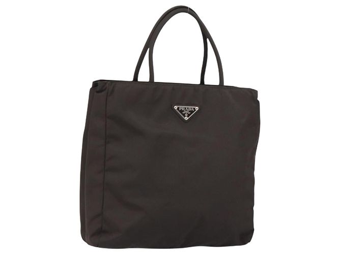 PRADA Handtasche aus Nylon braun silber authentisch 154516