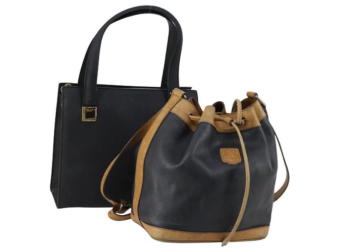 Céline Bolsa de Ombro de Couro CELINE 2 Conjunto Preto Auth 153444