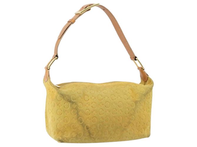 Céline Sac à main en toile Macadam C de CELINE en daim jaune or Auth ep11999