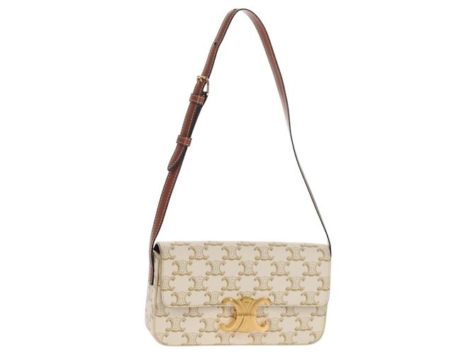 Céline CELINE Triomphe Mini Borsa Semi Spalla PVC Marrone Bianco Auth 148690SM