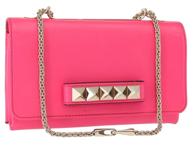 VALENTINO Schultertasche aus Leder mit Nieten und Kette Rosa Gold Auth bs31221 Pink Golden