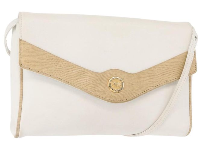 Céline Schultertasche aus Leder Weiß Gold Auth BA7313 Golden