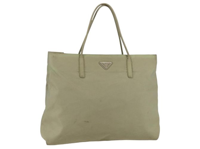 Bolsa Tote PRADA Nylon Bege Prata Auth 151519