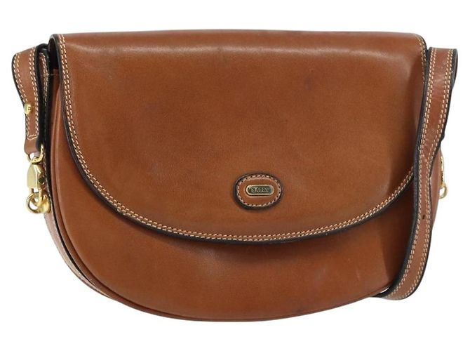 BALLY Bolsa de Ombro de Couro Marrom Dourado Auth 157101