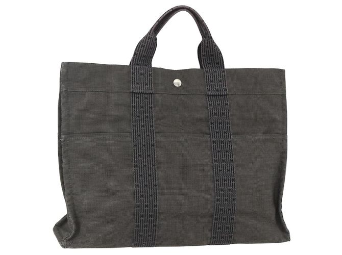 Hermès HERMES Handtasche Her Line MM Canvas Grau Silber Auth ka409 Braun
