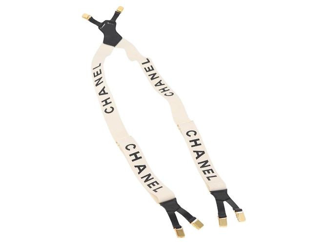 Chanel Suspensórios de lona de couro branco CC Auth mr1577