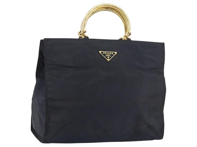 PRADA Borsa a mano in nylon nero e oro Auth ar13780 D'oro
