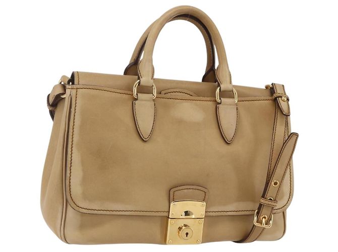 Bolsa Miu Miu de couro 2 em 1 bege ouro Auth 153125 Dourado