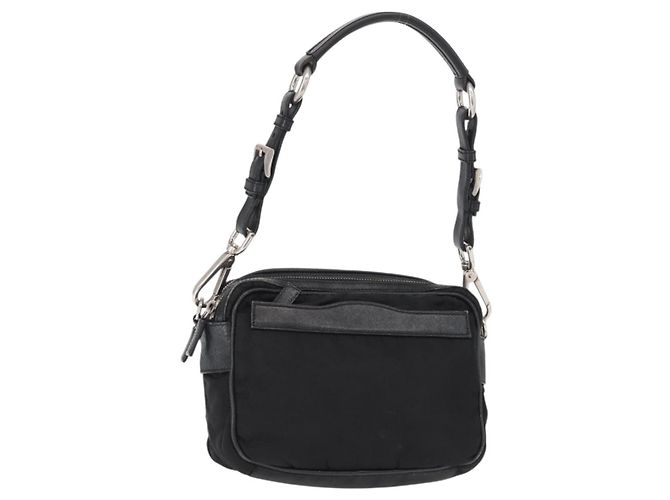 PRADA Shoulder Bag Nylon Black Silver Auth 155226 Silvery