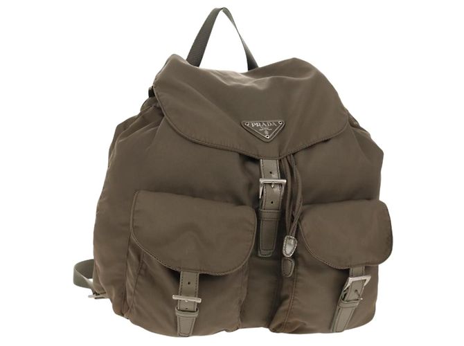 PRADA Backpack Nylon Gray Silver Auth 145848 Brown Silvery