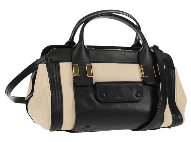 Chloé Chloe Alice Hand Bag Leather 2way White Black Auth BA6836