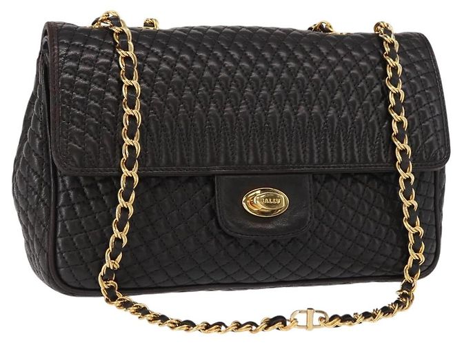 BALLY Borsa a Spalla con Catena Pelle Nera Oro Auth am9754 Nero D'oro