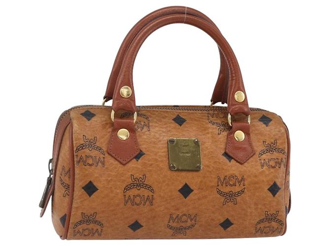 Bolsa Boston Mini Vicetos Logogram MCM em couro PVC 2 em 1 marrom dourado Auth gh1320