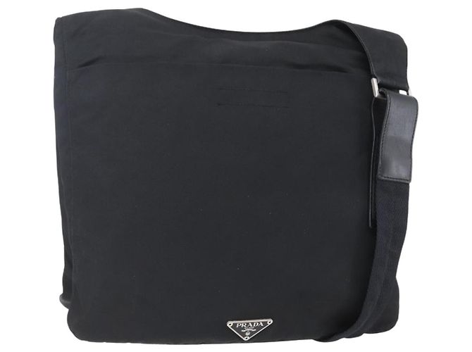 Borsa a Spalla PRADA Nylon Nero Argento Auth SW1836