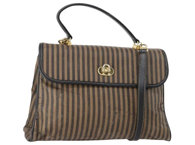 Pequin FENDI Pecan Canvas Handtasche 2-Wege Schwarz Braun Auth mr1555