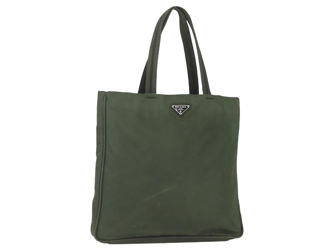 PRADA Tote Bag Nylon Grün Silber Auth 151686