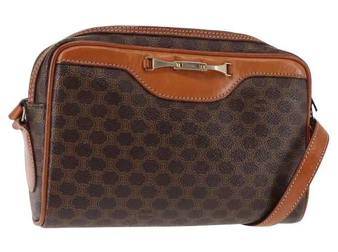 Céline Bolsa de Ombro em Lona Macadam CELINE em Couro PVC Marrom Auth ki6072