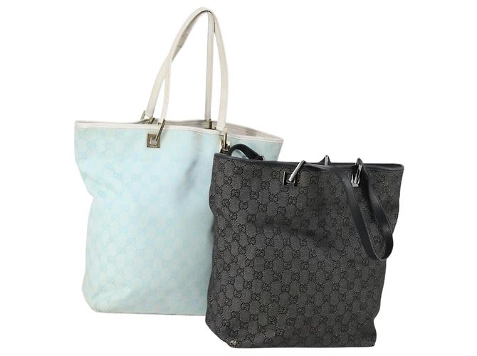 Borsa Tote GG Canvas Gucci 2 pezzi Azzurro Chiaro Nero Auth 150393 Blu chiaro