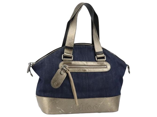 Chloé Chloe Tote Bag Denim Leather Blue Auth BA5712