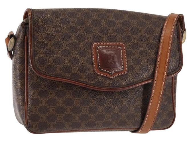 Céline Bolsa de Ombro em Lona Macadam CELINE em Couro PVC Marrom Dourado Auth BA6722