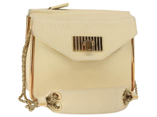 Chloé Bolsa de Ombro Chloe Sally em Couro Bege Dourado Auth bs29994