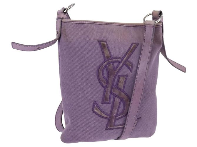 SAINT LAURENT Borsa a Spalla Kahala Canvas Viola Argento Auth gh889 Porpora