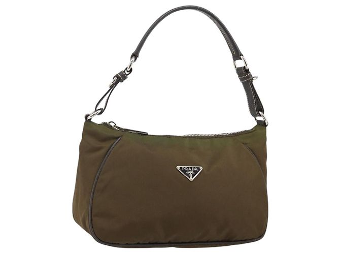 Borsa a Spalla PRADA in Nylon Khaki Argento Autentica 145010 Cachi