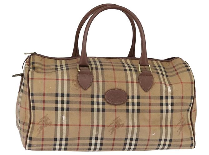 Autre Marque Bolsa Boston em PVC bege e dourado Nova Check da Burberrys Auth gh919