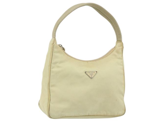 PRADA Handtasche Nylon Beige Gold Auth ep11531 Golden